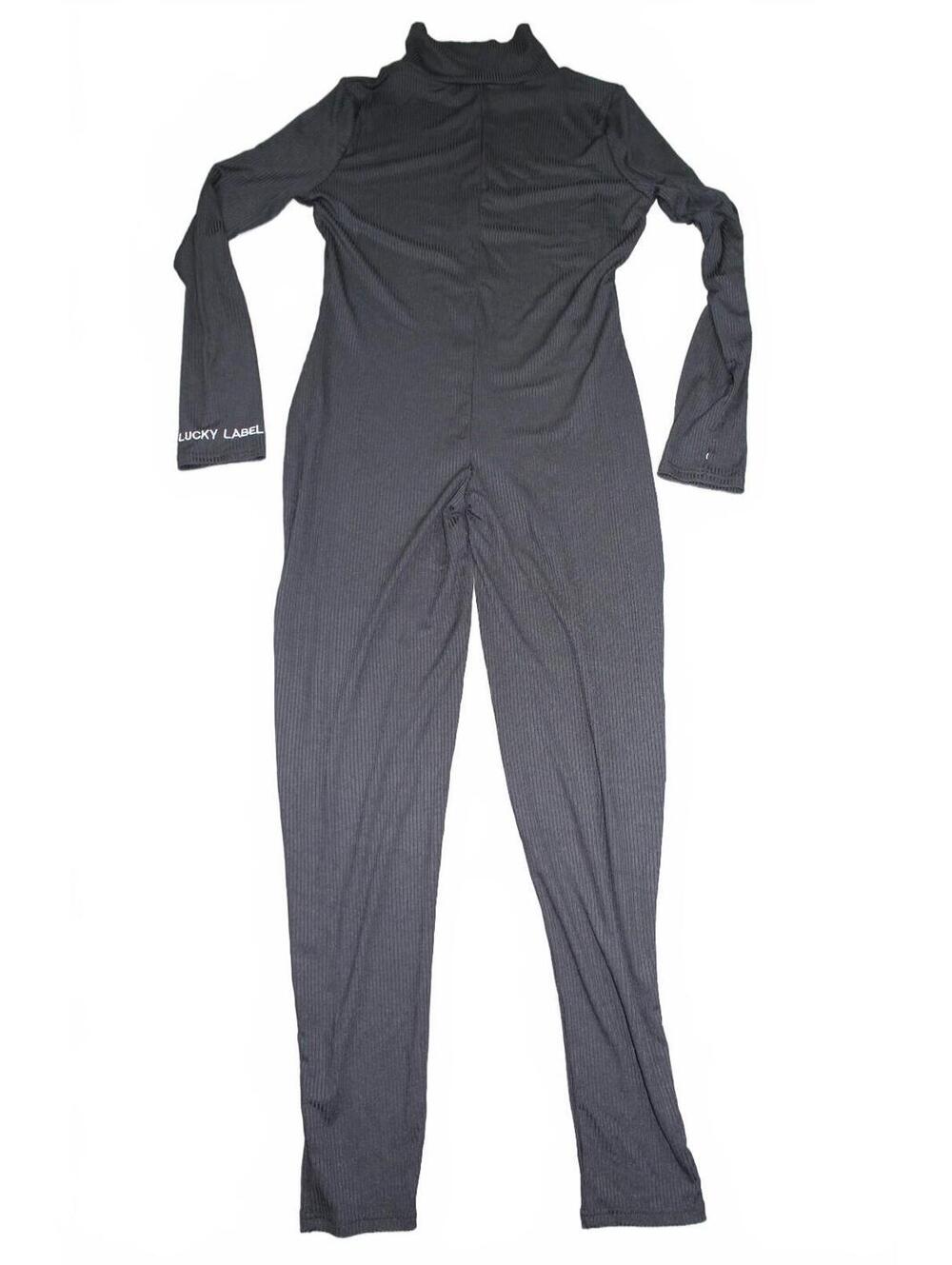 Lucky Label Black Ribbed Jumpsuit 2XL Stretchy Fun Fit